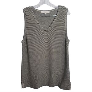 LOFT striped sweater vest XL black cream v neck lightweight knit  preppy